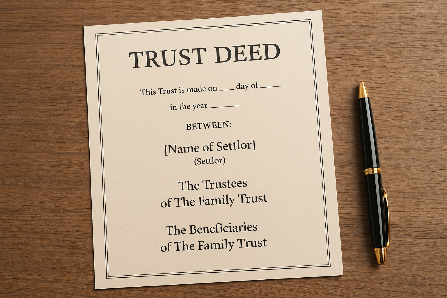 trust deed on wooden surface